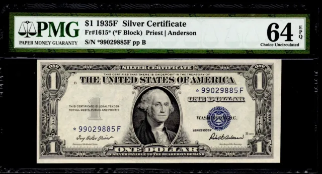 UNITED STATES 1935F $1 Silver Certificate. FR#: 1615* (STAR). PMG Graded: 64 EPQ