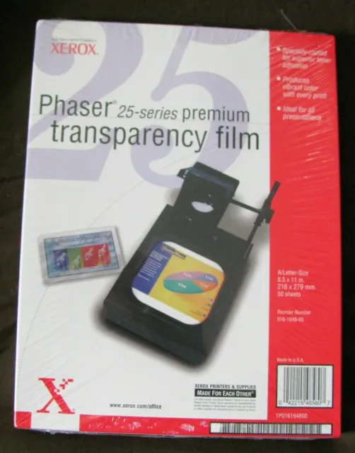 Xerox Phaser 25-Series Transparency Film 016-1948-00  New In Box  50 Sheets