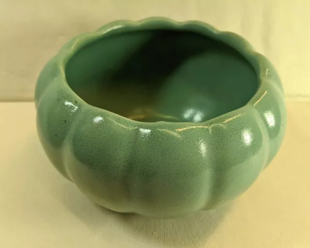 Vintage Blue Green USA Scalloped Art Pottery Bowl Planter