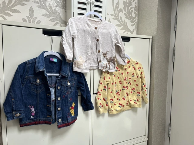 Baby Girls Winnie the Pooh denim Jacket And Cardigan Bundle age 12-18 months