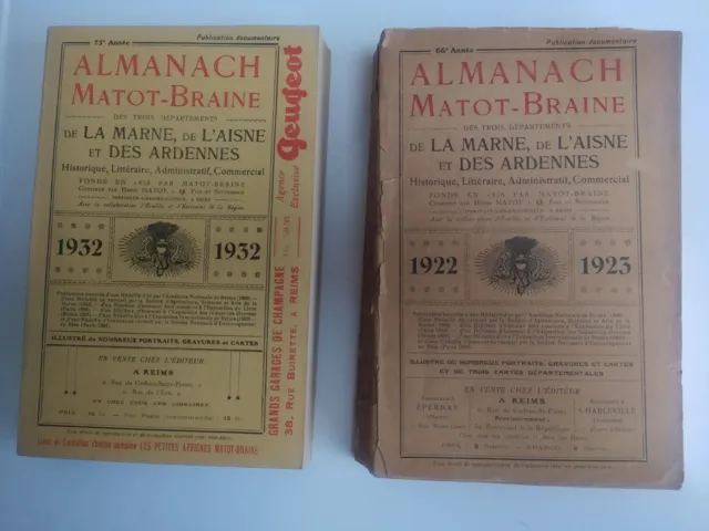 2 Almanachs 1922 - 1932 De La Marne de l'Aisne et ,des Ardennes