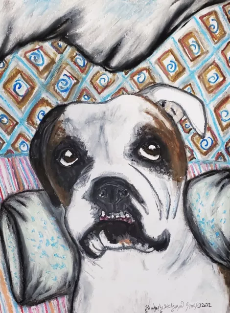 Art Print 5 x 7 American Bulldog Comfy Dog Collectible by Artist KSams