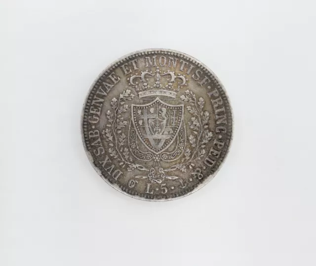 5 Lire 1826 Regno di Sardegna Re " Carlo Felice " Torino " Guter Zustand Silber 2