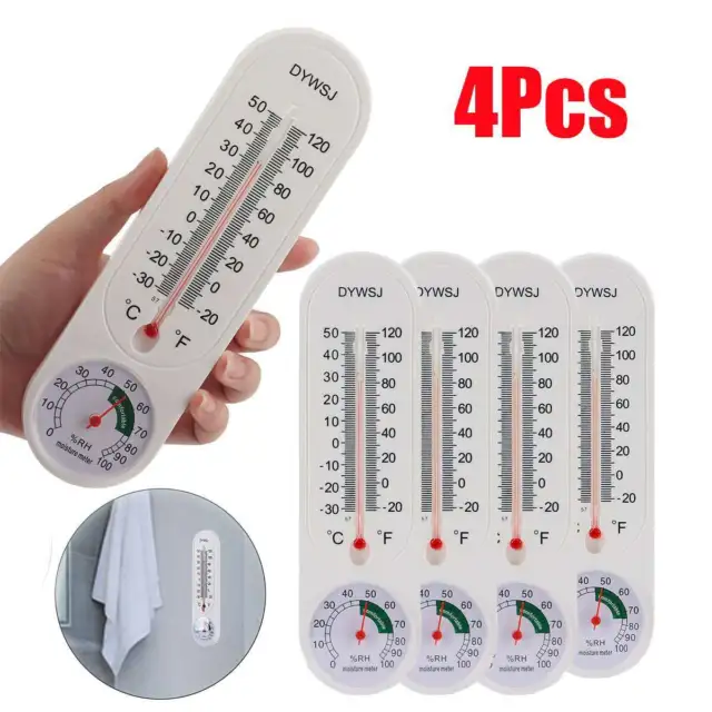 4PCS Wall Thermometer Indoor Outdoor Mount Garden Greenhouse Home Humidity Meter