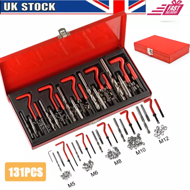 131pc Helicoil Thread Repair Kit M5-M12 Insert Tool HSS Twist Drill Bits Metric