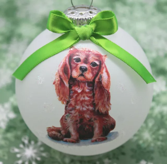 D184 Hand-made Christmas Ornament dog Cavalier King Charles Spaniel Ruby (lt gre