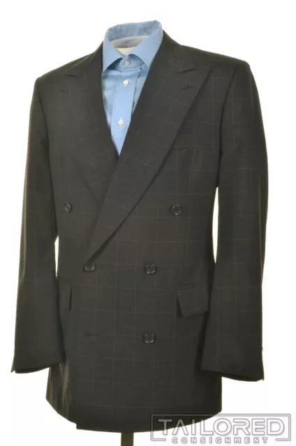 PAUL STUART Gray Plaid Check 100% Wool Mens Blazer Sport Coat Jacket - 40 L