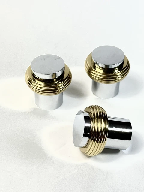 3 Nos! Amerock 3/4" Brass W/ Polished Chrome Rings Cabinet Knob, Bp1963-263