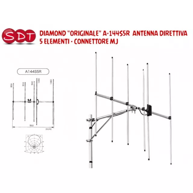 Diamond Originale A-144S5R2  Antenna Direttiva 5 Elementi  Connettore Mj