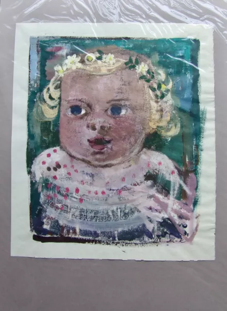 " Kinderportrait " monogrammiertes  Ölbild auf Karton von Mechtild Schmitz-Kühne