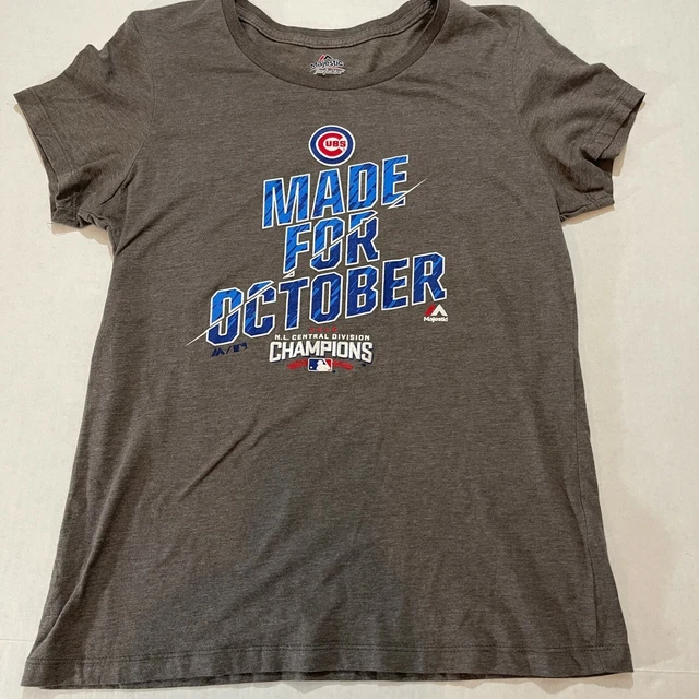 Chicago Cubs Womens Large Made For October 2016 Champions Gray T-Shirt MLB