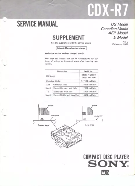 Sony Original Service Manual  hier: Supplement Mechanism Change für CDX-R 7