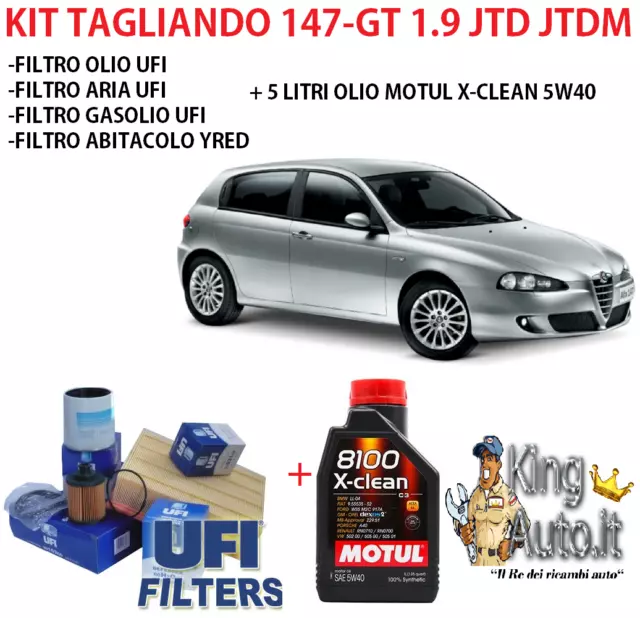 Kit Tagliando Alfa Romeo 147 Gt 1.9 Jtd Jtdm 5 Lt Olio Motul 5W40 + 4 Filtri Ufi