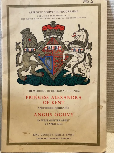 Rare vintage programme of Princess Alexandra of Kent wedding 24 april 1963