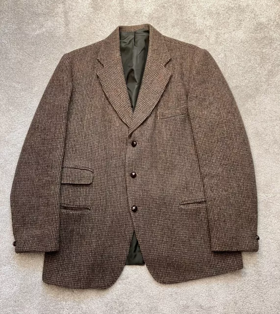 Vintage 1950s Dunn & Co HARRIS TWEED Blazer Hacking Jacket Sports Coat Brown 42R