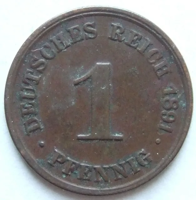 Moneta Reich Tedesco Impero 1 Pfennig 1891 D IN Very fine / Extremely