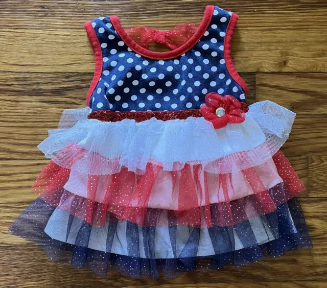 Little Lass Patriotic USA American Holiday Glittery Tutu Dress Baby Girls Sz 24M