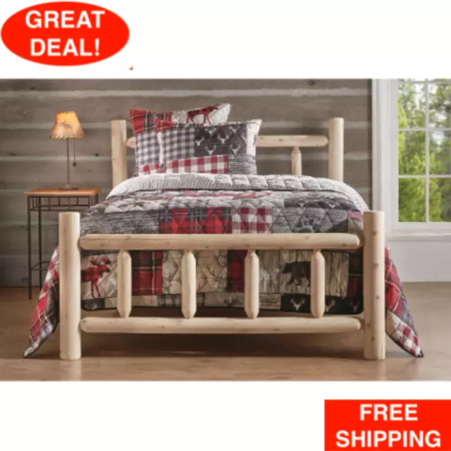 Rustic Cedar Log Bed Queen Size Solid Wood Cabin Lodge Sleep Bedroom Furniture