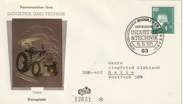 BRD_2443 Nr. 853 auf FDC echt gelaufen aus 1975 - DS Technik, Traktor