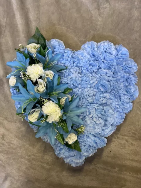 Baby Blue  Artificial Silk Funeral Heart Tribute Wreath Memorial Flowers