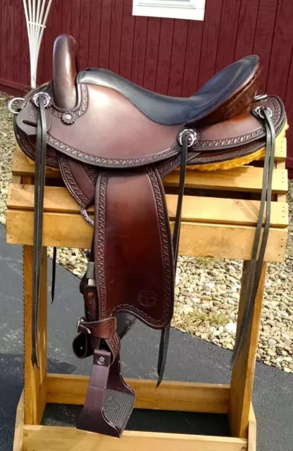 Western Endurance Black leather saddle with cow Softy seat/ sizes 15" to 18"