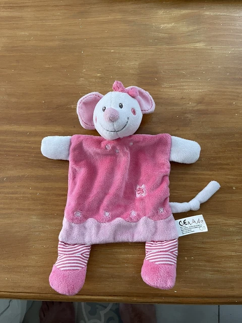 Doudou plat Souris rose et rayé NICOTOY