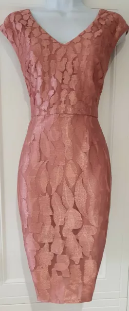 Womens Reiss Pink Shimmer Leaf Print V Back Netted Evening Mini Bodycon Dress 4.