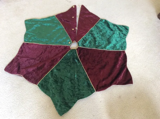Beautiful 48" Star Christmas Tree Skirt Red, Emerald Green & Gold Crushed Velvet