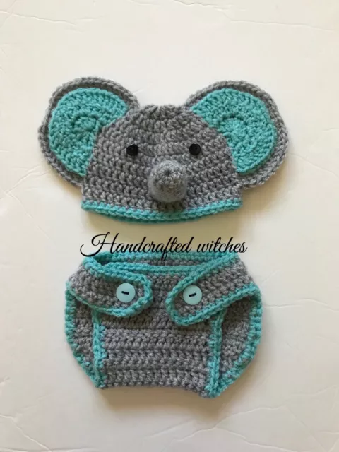 Hand Crochet Elephant Outfit For Newborn, handmade baby outfit for 0-3 months