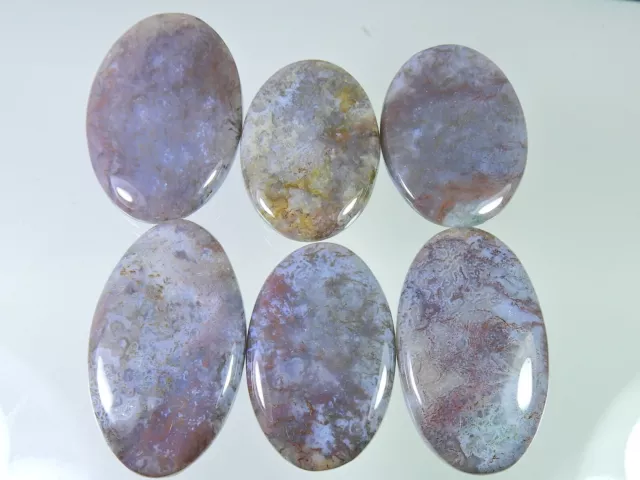 342 Cts. Natural Moss Agate Oval Cabochon Loose Gemstone 06 Pcs Lot 37-44 MM H42