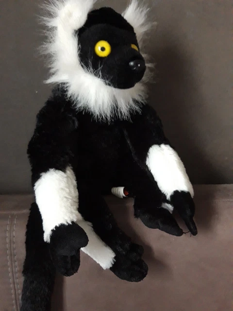 Peluche doudou Singe Lémurien Noir Blanc Wild republic  37cm (Sans La queue) Tbe