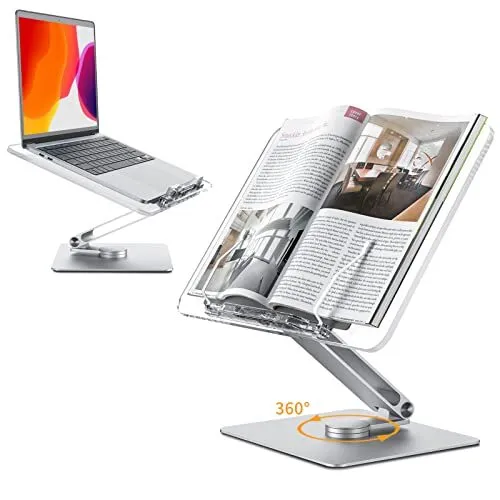 Book Stand Acrylic,Swivel,Transparent Plate,360° Rotate,Height Angle