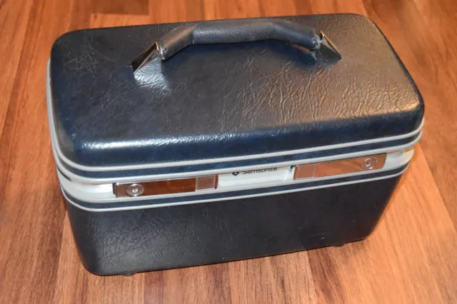Vintage Samsonite Profile II Navy Make Up Train Case Hard Shell Luggage Suitcase