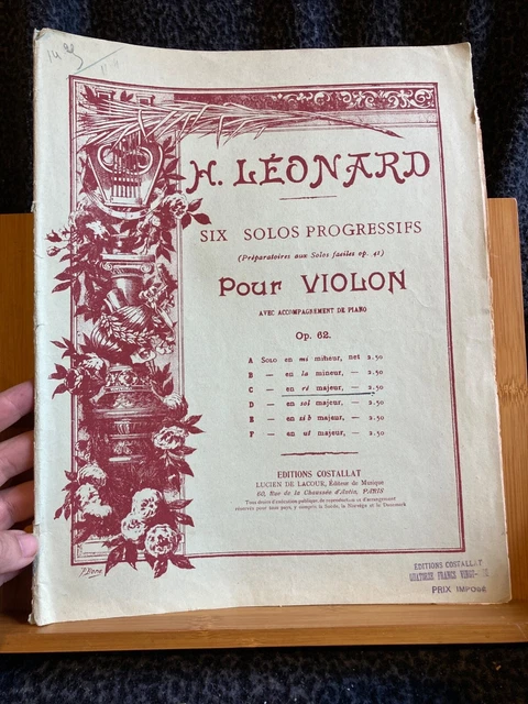 H. Léonard Solo progressif pour violon et piano C en Ré M partition Costallat