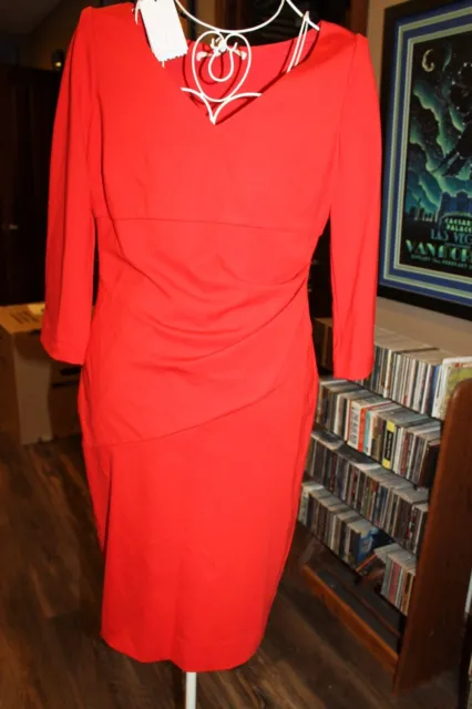 Diane Von Furstenberg Bevin 3/4 Slv Poppy Red  Dress Ladies 14  NEW $348 (B95)