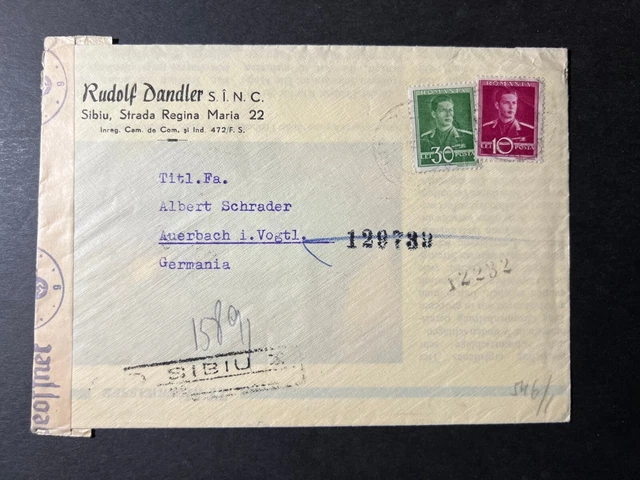 1943 Censored Romania Cover Sibiu to Auerbach Germany