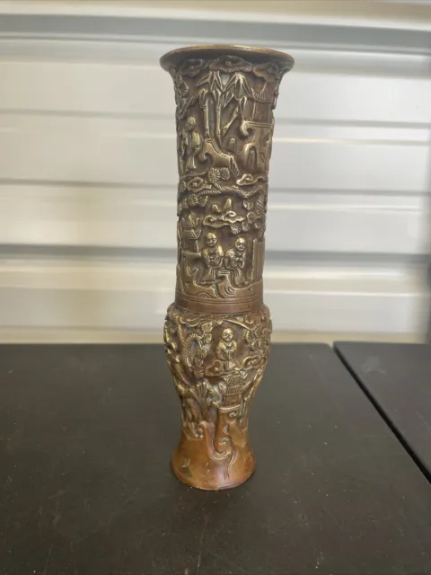 Antique Qing Dynasty Gu Bronze Vase 19th Century Makers Mark Beautiful