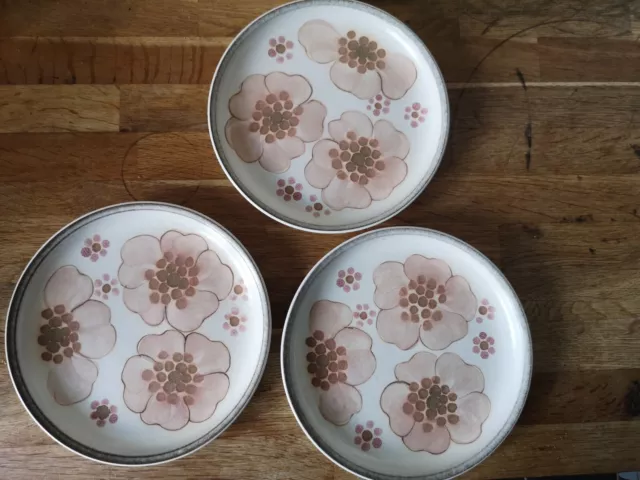 3x Denby Gypsy Retro Flower Pattern Side Plates. 21cm Wide. Made In England