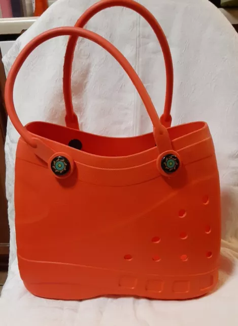 OPTARI SOL Orange Tote Croc Style Waterproof Bag W/ Handles Large