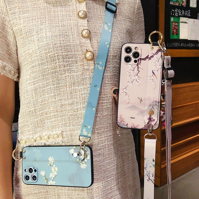 For iPhone Samsung Crossbody Wrist Strap Stand Holder Phone Case Cover Hot Women