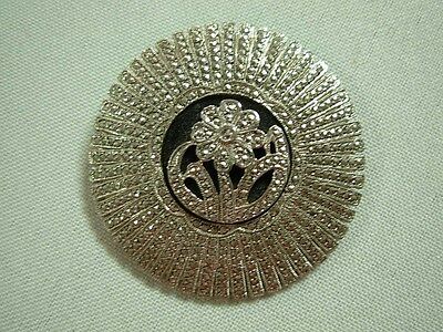 Lovely Art Deco Sterling Silver & Marcasite Domed Brooch Pin With Daisy Flower