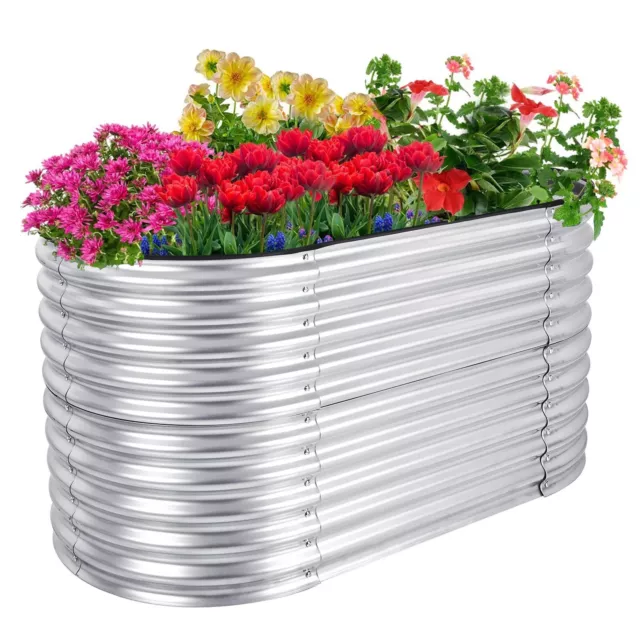 Raised Garden Bed Kit Planter Oval Metal Planter Box Outdoor W/ Open Base