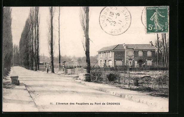 CPA Crosnes, L´Avenue des Peupliers au Pont 1911