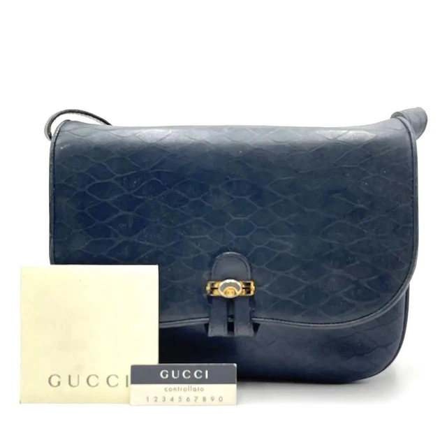 Old GUCCI shoulder bag croc navy crossbody leather interlocking