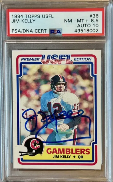 PSA 8.5 Auto 10 RC Jim Kelly 1984 Topps USFL 1st Pro Rookie On-Card Blue Ink WOW