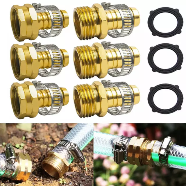 5/8" Garden Hose Repair Connector Hose Fitting End Mender Repair Kit with Clamps