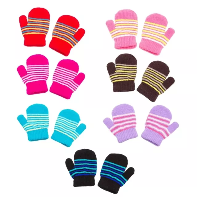 Winter Gloves Sports Full Finger Mitten with Striped Pattern for Infant Kids