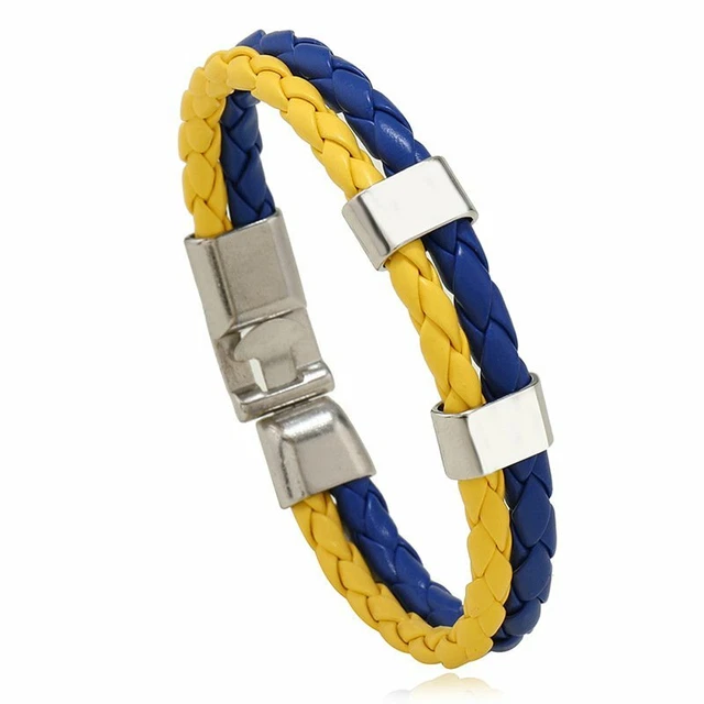 Fashion Blue Yellow Ukrainian Flag Leather Bracelet Women Men Jewellery Gifts