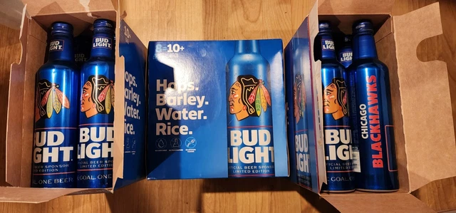Bud Light Chicago Black Hawks 3 - 8 Packs Alumnum Beer 24 Bottles Empty Case