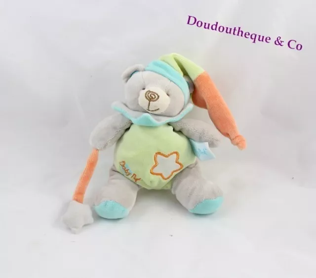 Doudou ours BABY NAT' Luminescent vert orange étoile 19 cm (CEMO)